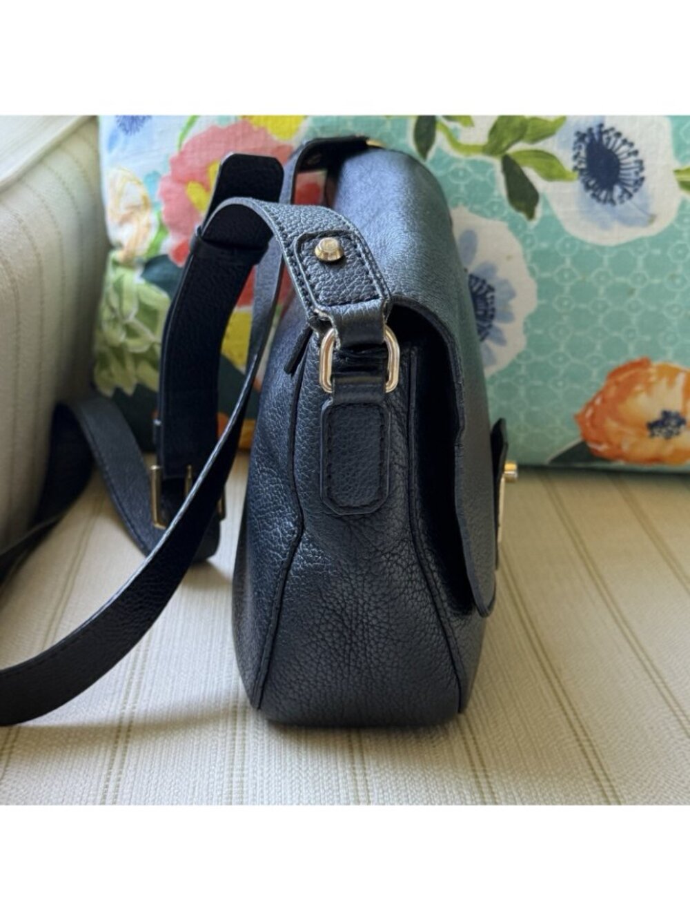 Furla Crossbody Bag Black Textured Leather Gold Accents - Picture 5 of 16